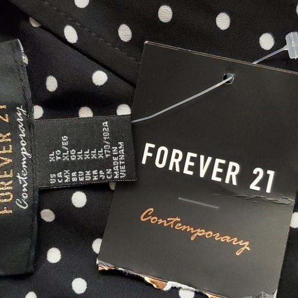 Forever 21- Womens Black/White Polka Dot Deep V Plunge Slit back Dress Sz.XL - Picture 9 of 10